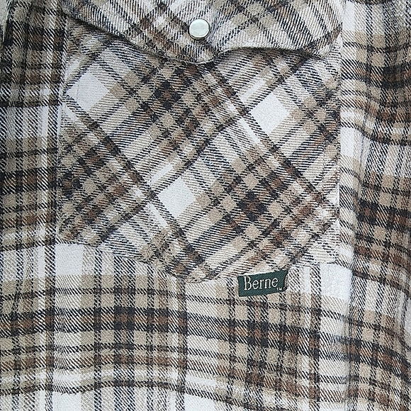 Mens LT Berne Apparel Brown Plaid Flannel Pearl Snap Western Cabincore Shirt ♥️ - Picture 5 of 7